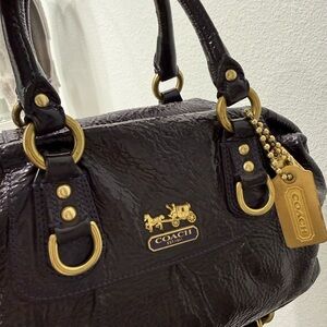 Coach Madison Sabrina Purple Leather Satchel with Gold Accents